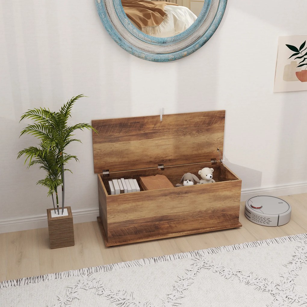 Caixa de arrumação 100 x 40 x 40 cm, banco com tampa rebatível e dobradiças de segurança, castanho