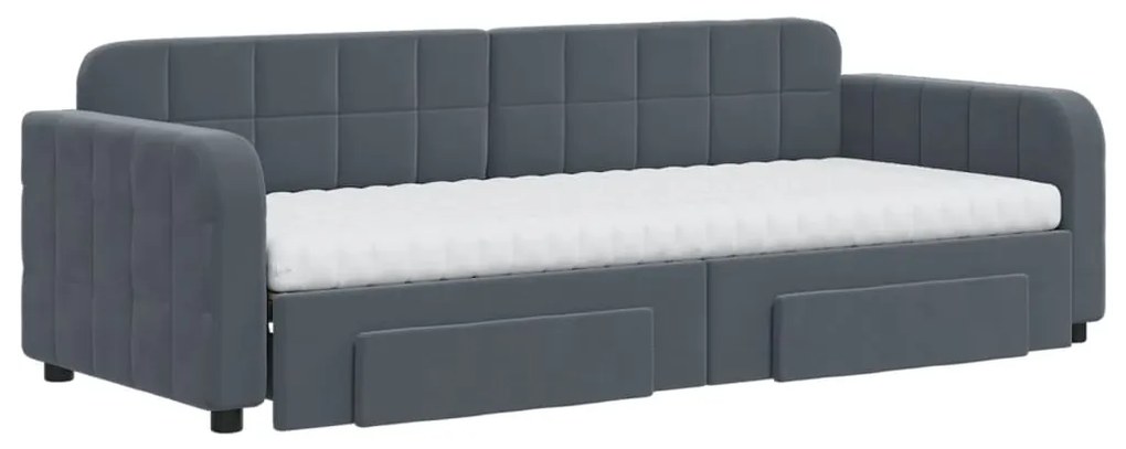 Sofá-cama c/ gavetão e gavetas 80x200 cm veludo cinzento-escuro