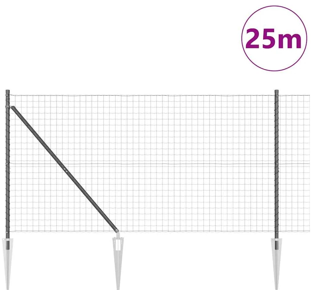 Cerca Euro com 13 postes em espeto, 1,2 x 25 m, aço galvanizado cinza