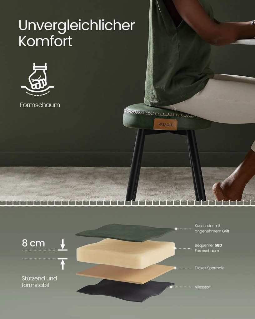 Conjunto de 2 bancos de cozinha, jantar coleção EKHO 48 x 48 x 48,2 cm Verde floresta
