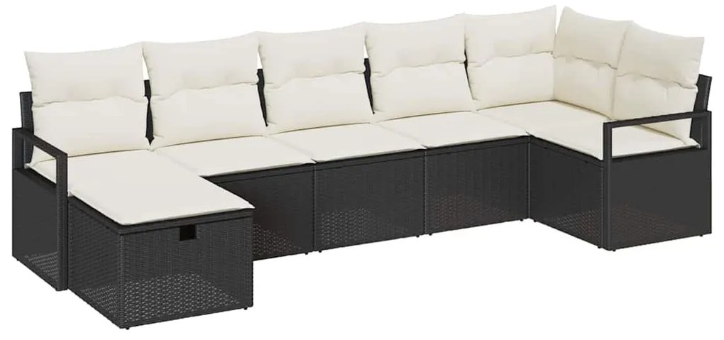 Conjunto de Sofás de Jardim vidaXL de 7 Peças com Almofadas Pretas de