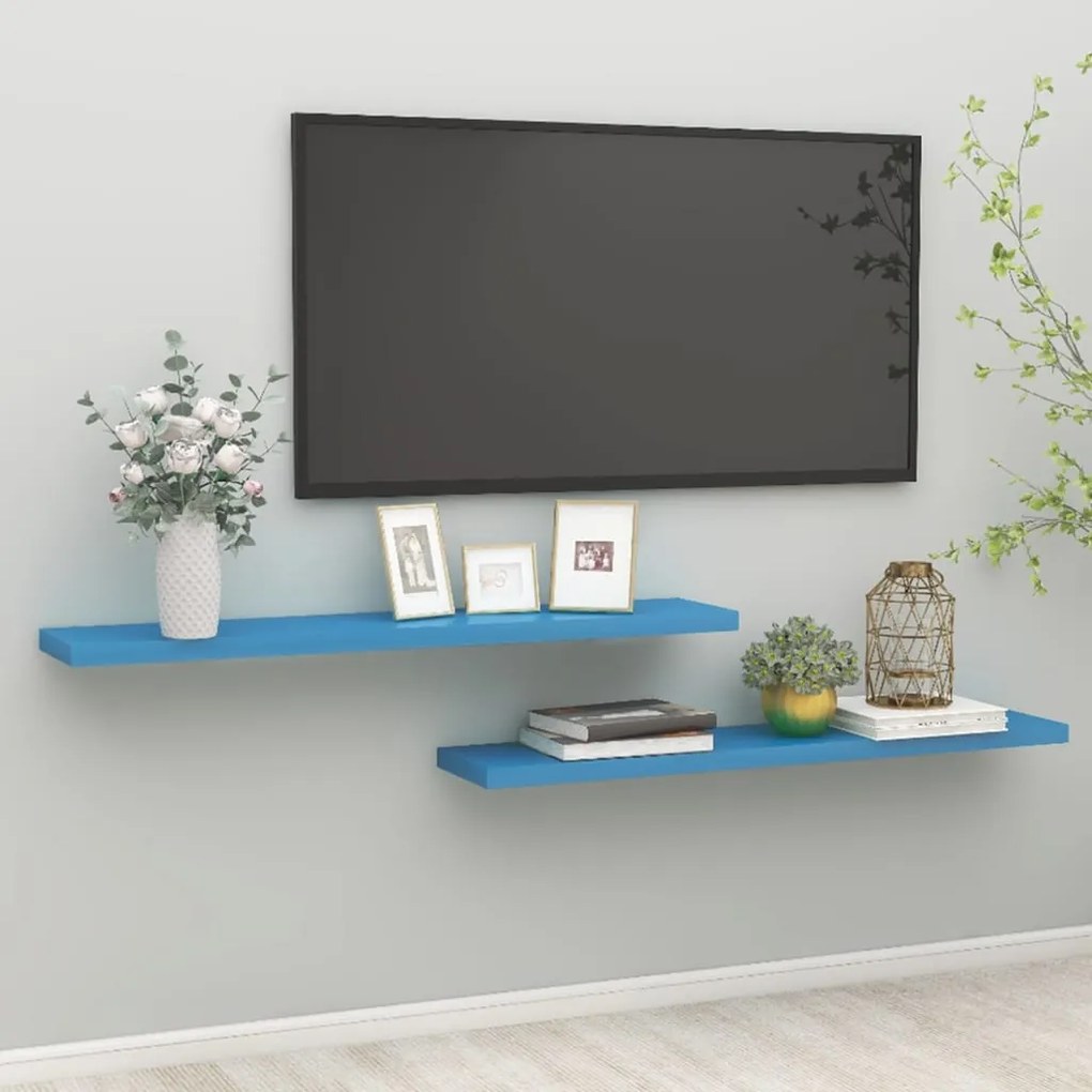 vidaXL Prateleiras de parede suspensas 2 pcs 120x23,5x3,8cm MDF azul