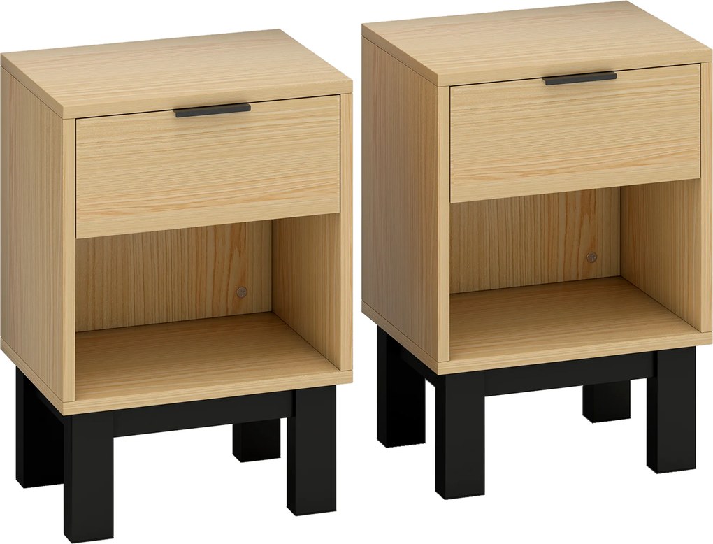 HOMCOM Conjunto de 2 Mesas de Cabeceira Estreitas Mesas de Cabeceira Modernas com Gaveta e Prateleira Aberta 35x26x50 cm Carvalho | Aosom Portugal