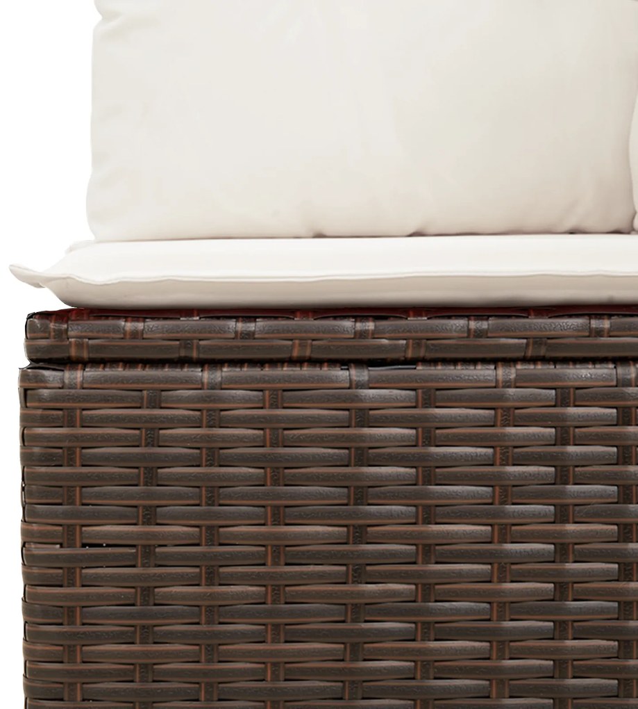 Conjunto de Sofá de Jardim com Almofadas Marrom Polirattan