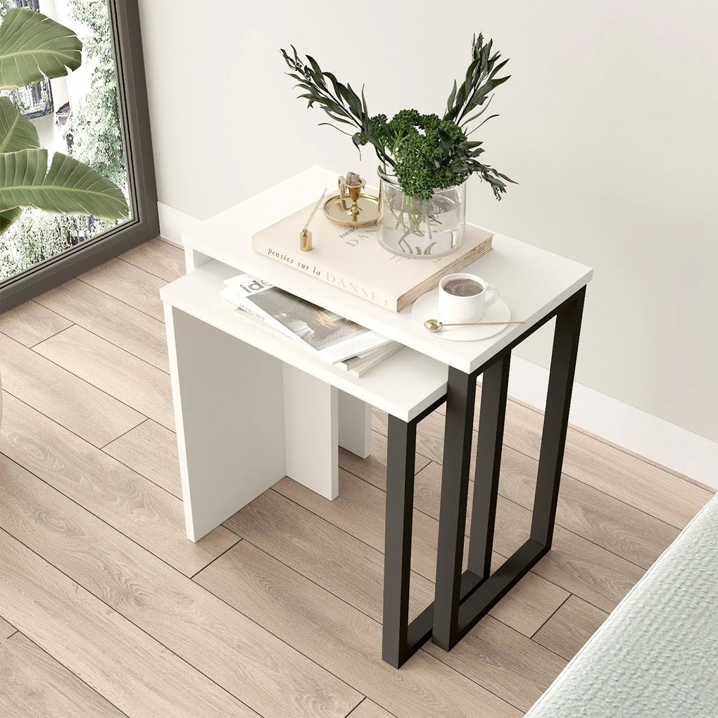 Conjunto de Mesas de Apoio ON7 – Branco – 51x52,8x29,5 cm / 44,5x47,8x