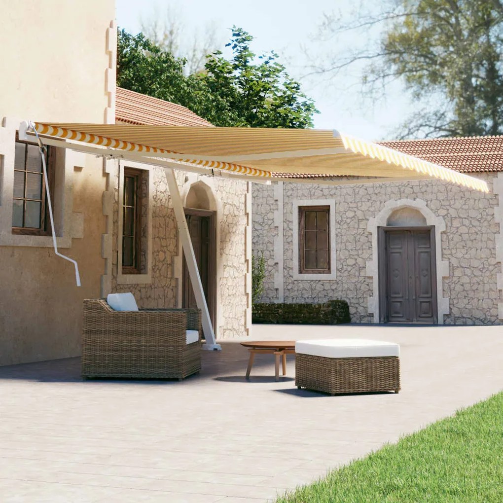 Toldo retrátil manual independente 500x300 cm amarelo e branco