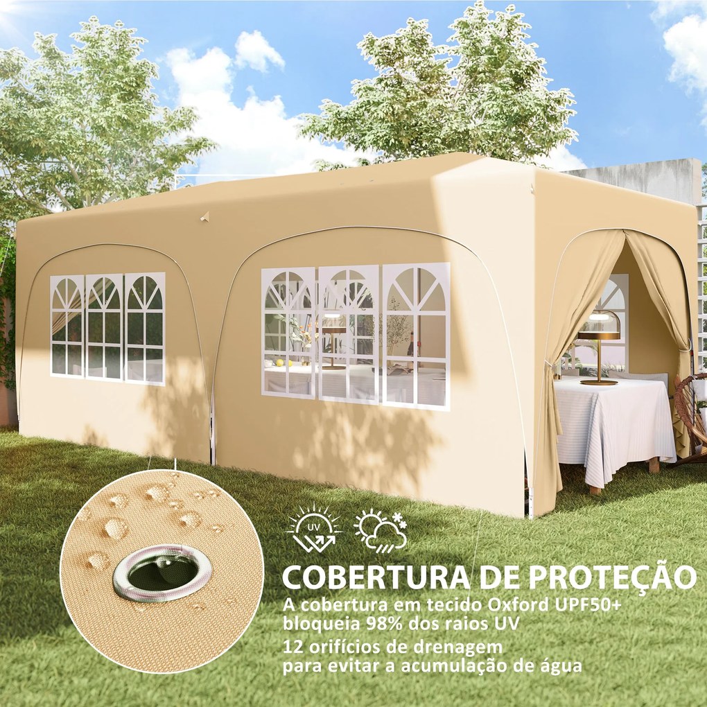 Tenda Dobrável tenda 3x6 m com Painéis Laterais UPF50+ Tenda de Jardim