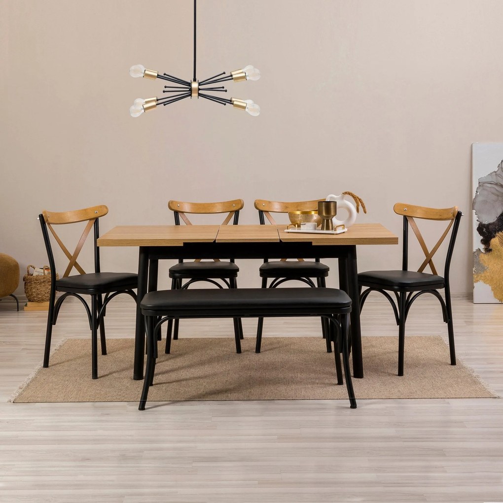 Conjunto de Mesa de Jantar Extensível e Cadeiras Oliver – Preto – Mesa