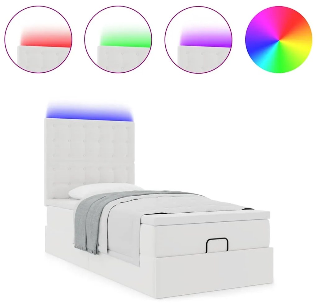 Estrutura de cama otomana com colchão branco couro falso