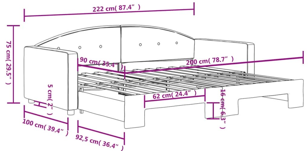 Sofá-cama com gavetão 90x200 cm veludo cinzento-escuro