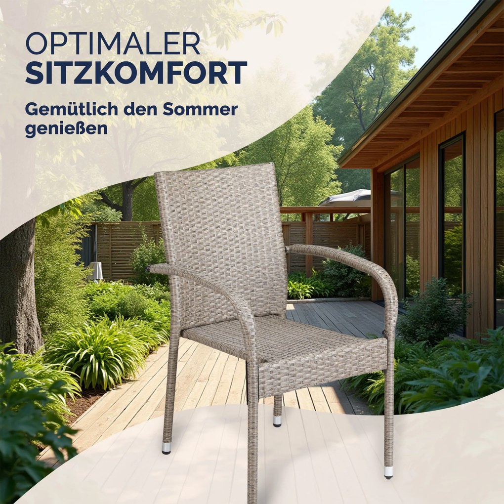 Conjunto de 4 Cadeiras jardim empilhável Comfort em Polyrattan Creme