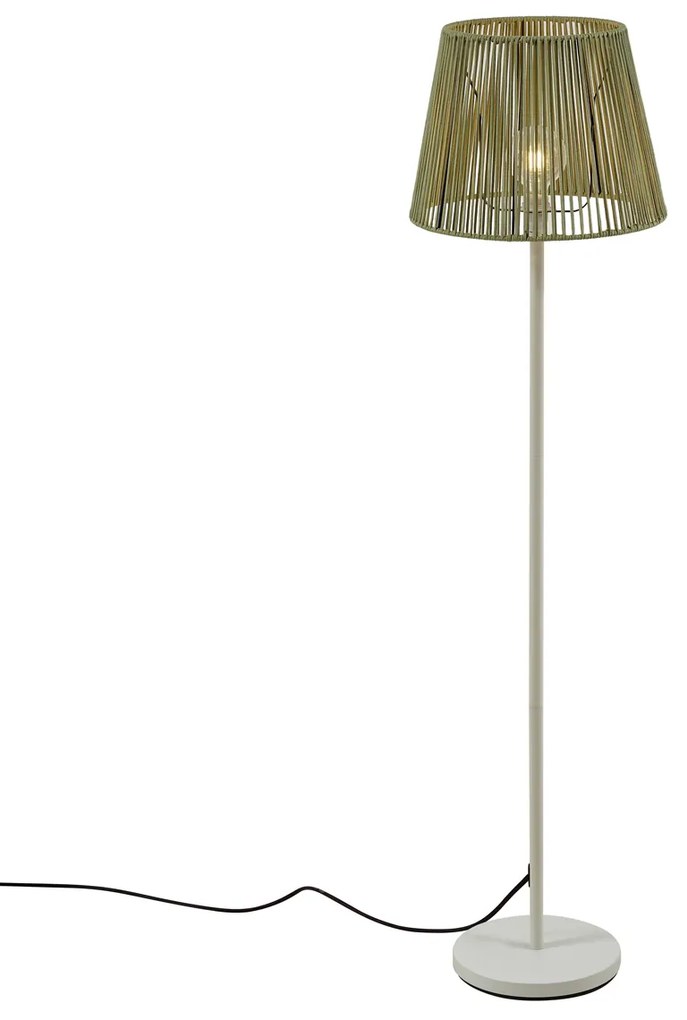 Candeeiro de pé para exterior branco com abajur de corda verde IP44 / IP54 - Virginia Jayla Japandi