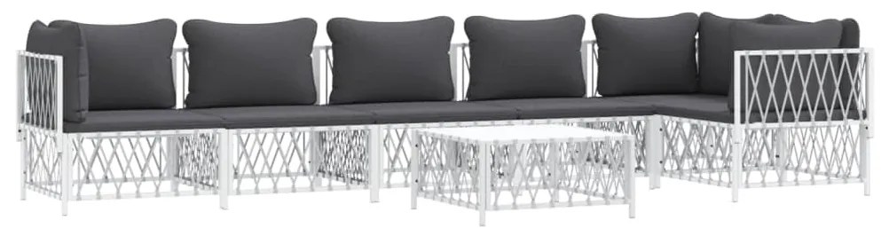 7 pcs conjunto lounge de jardim com almofadões aço branco