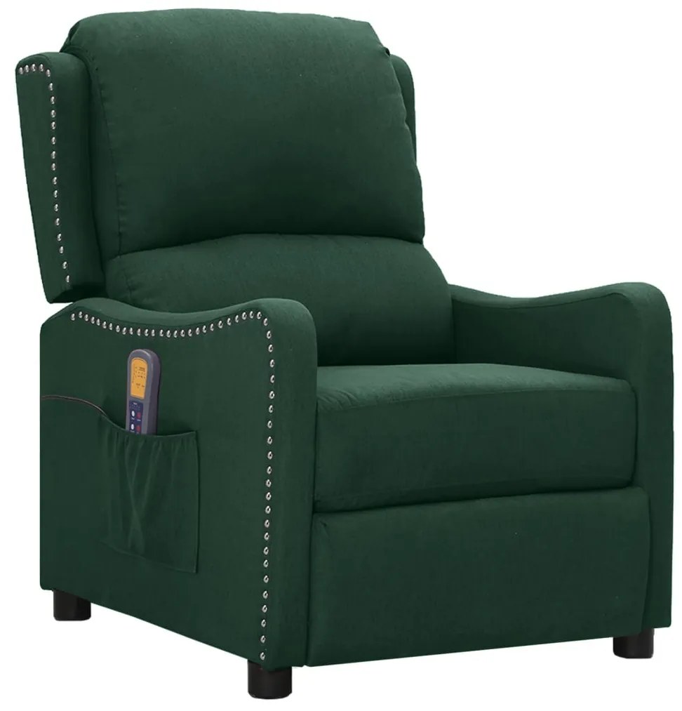 vidaXL Poltrona de massagens tecido verde-escuro