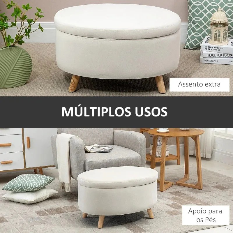 Banco Otomano com Arrumação/Baú– Julici – 71x51,5x42 cm – Bege