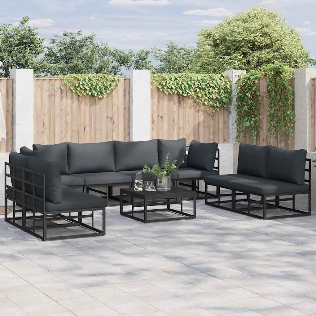 vidaXL Conjunto de Sofá de Jardim 8 pcs Preto 283 x 71.5 x 71 cm