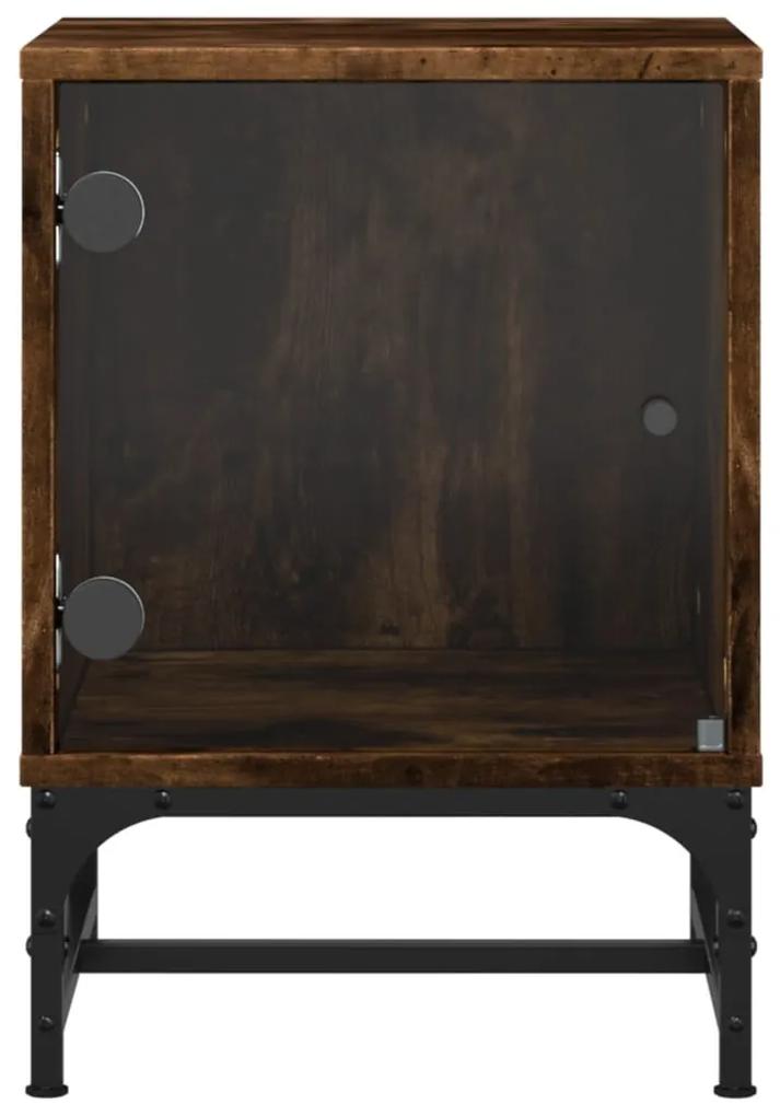 Mesa de cabeceira c/ porta de vidro 35x37x50 cm carvalho fumado