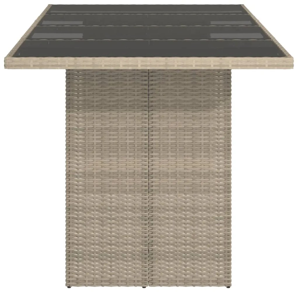 Mesa jardim c/ tampo de vidro 190x80x74 cm vime PE cinza-claro