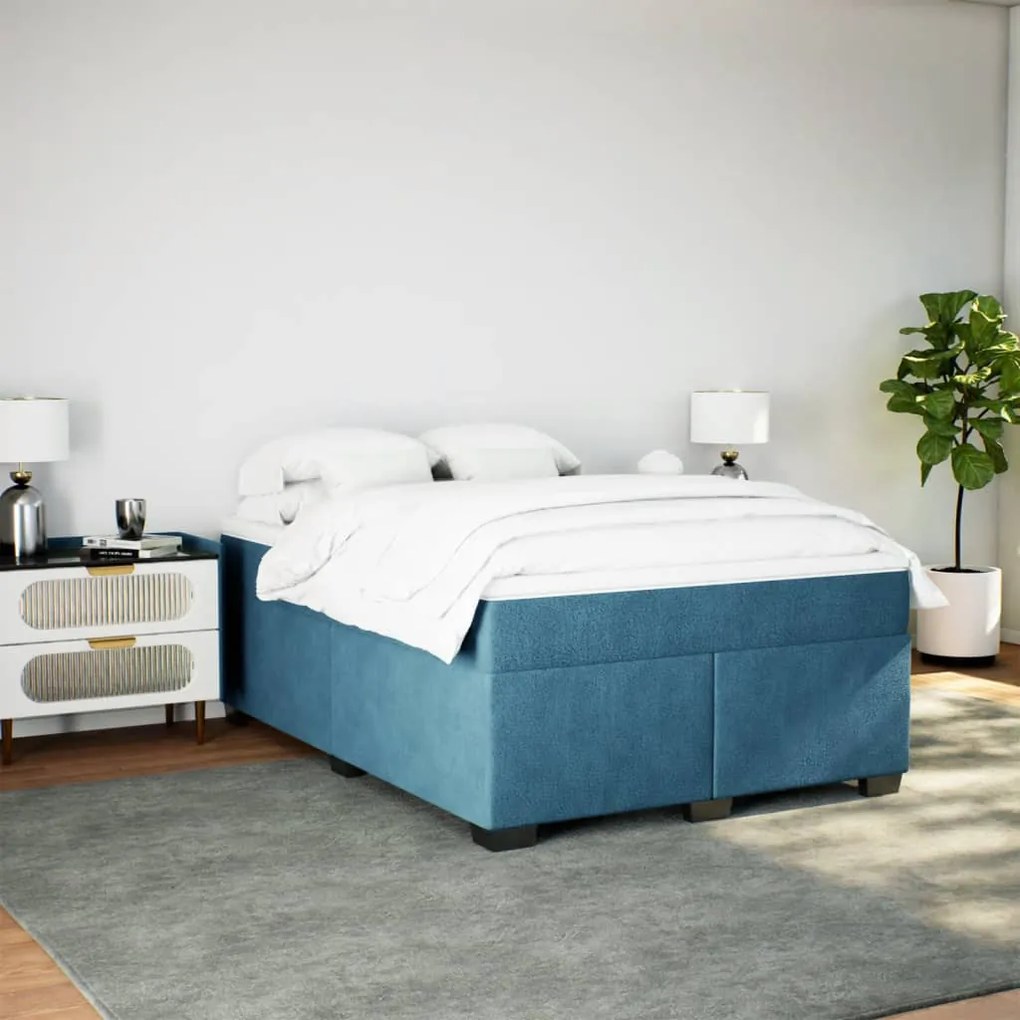 Cama com molas/colchão 160x200 cm veludo azul-escuro