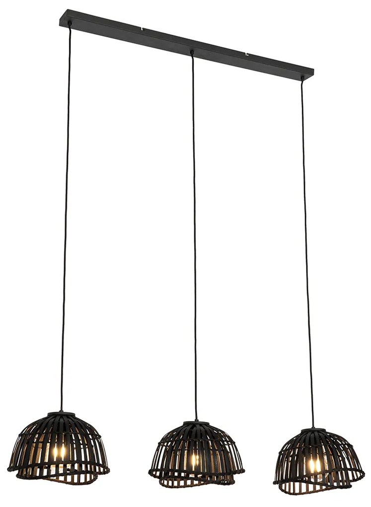Candeeiro de suspensão oriental preto em bambu 3-luzes - Pua Oriental