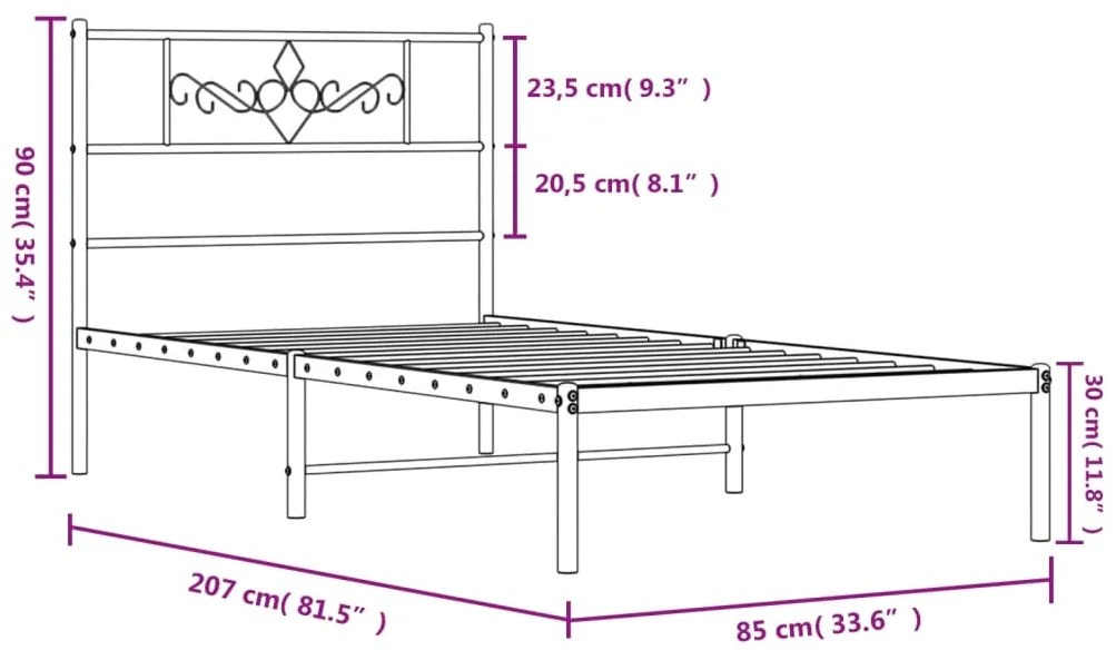 Estrutura de cama com cabeceira 80x200 cm metal preto