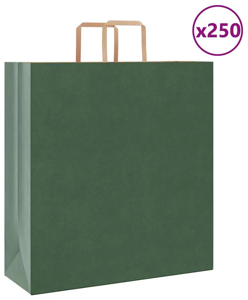 vidaXL Sacos de papel 250 unid com alças verde 45x17x48 cm