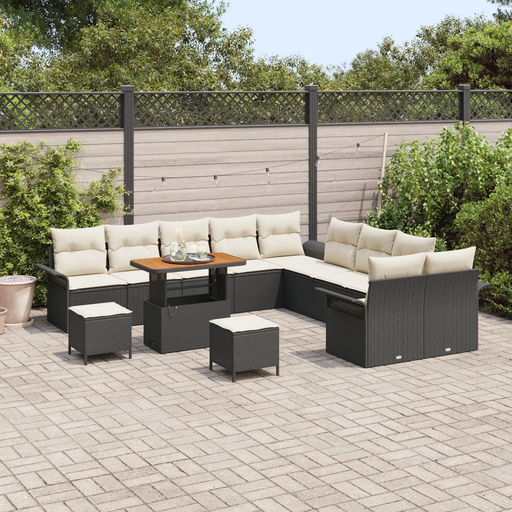 Conjunto de Sofá de Jardim vidaXL com 13 Peças Almofadas Preto Rattan