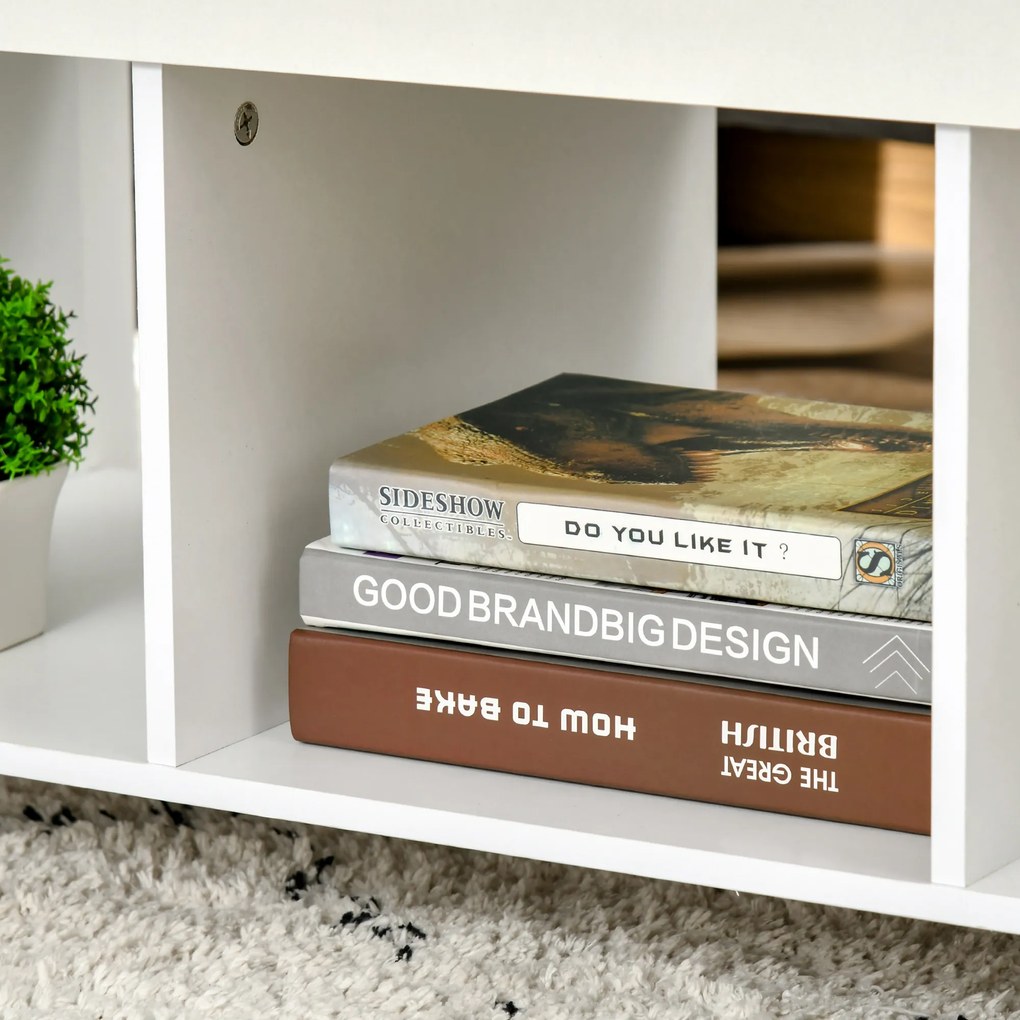 HOMCOM Mesa de Centro com Bancada Elevável Mesa de Centro com 3 Compartimentos Abertos Mesa Retangular Moderna para Sala de Estar 105x50x48cm Branco e Marrom