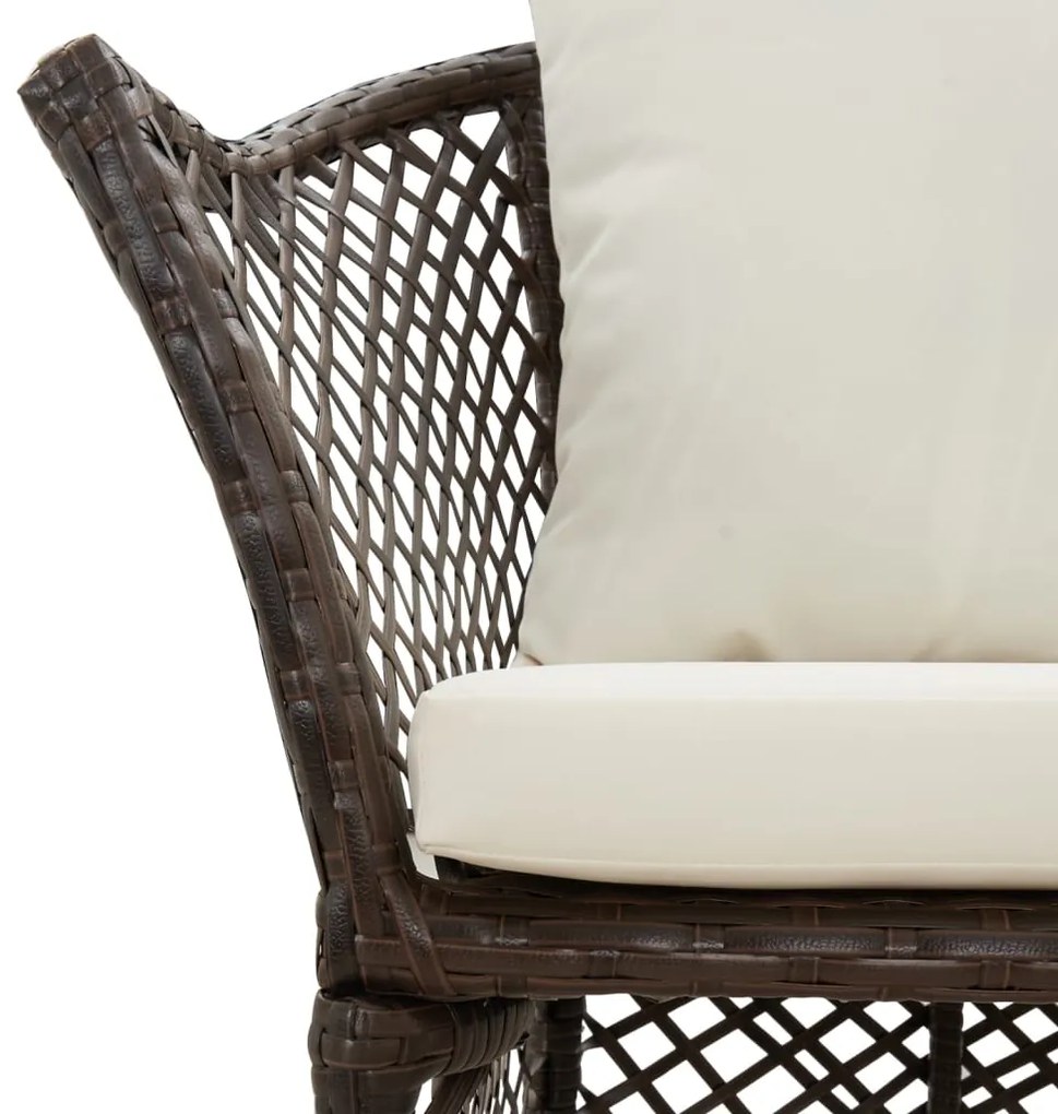 2 pcs conjunto lounge de jardim c/ almofadões vime PE castanho