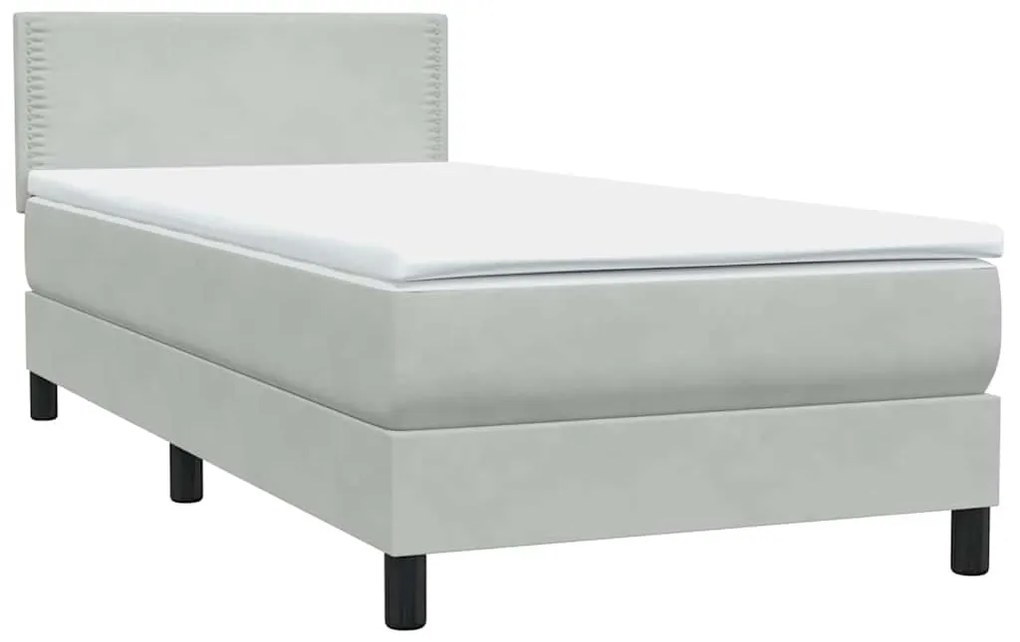 Cama com molas/colchão cinzento-claro 80x210 cm veludo