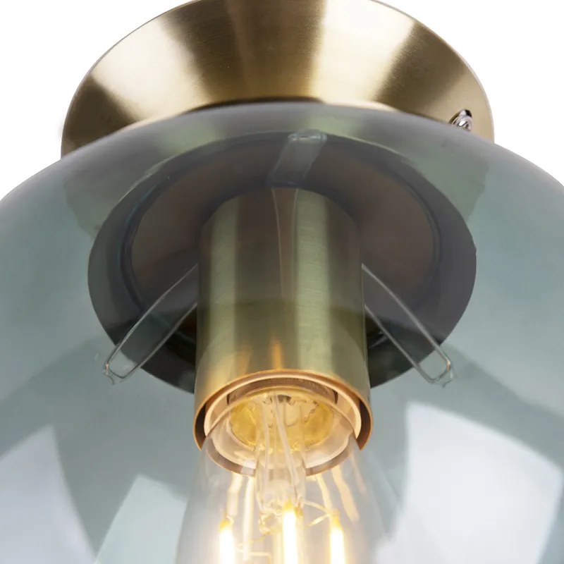 Candeeiro de teto Art Deco em latão com vidro verde - Pallon