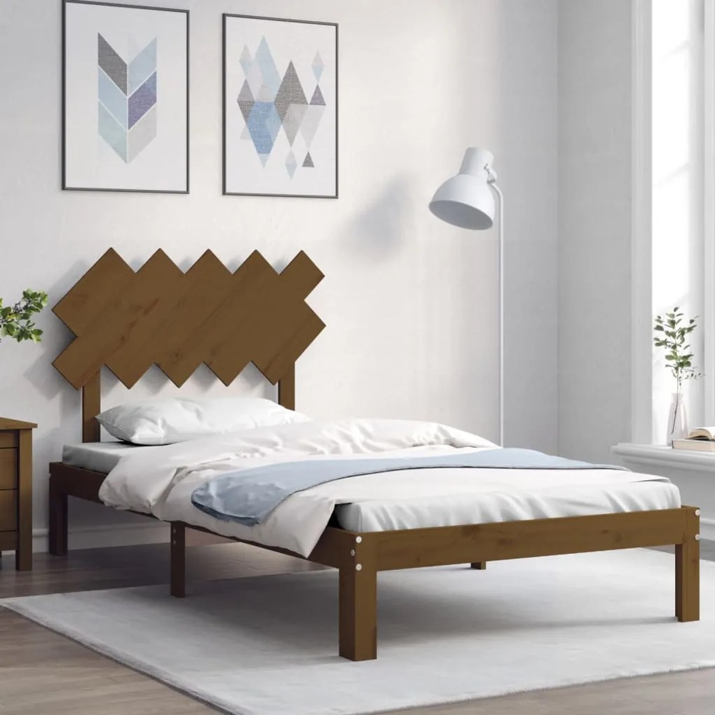 Estrutura cama cabeceira 100x200cm madeira maciça castanho-mel