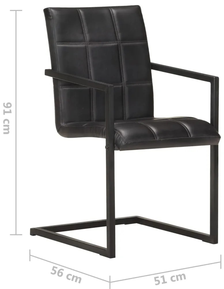 Cadeiras de jantar cantilever 2 pcs couro genuíno preto
