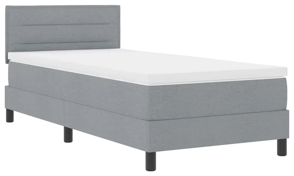 Cama Box com Colchão e Luz LED Cinza Claro 90x200 cm Tecido