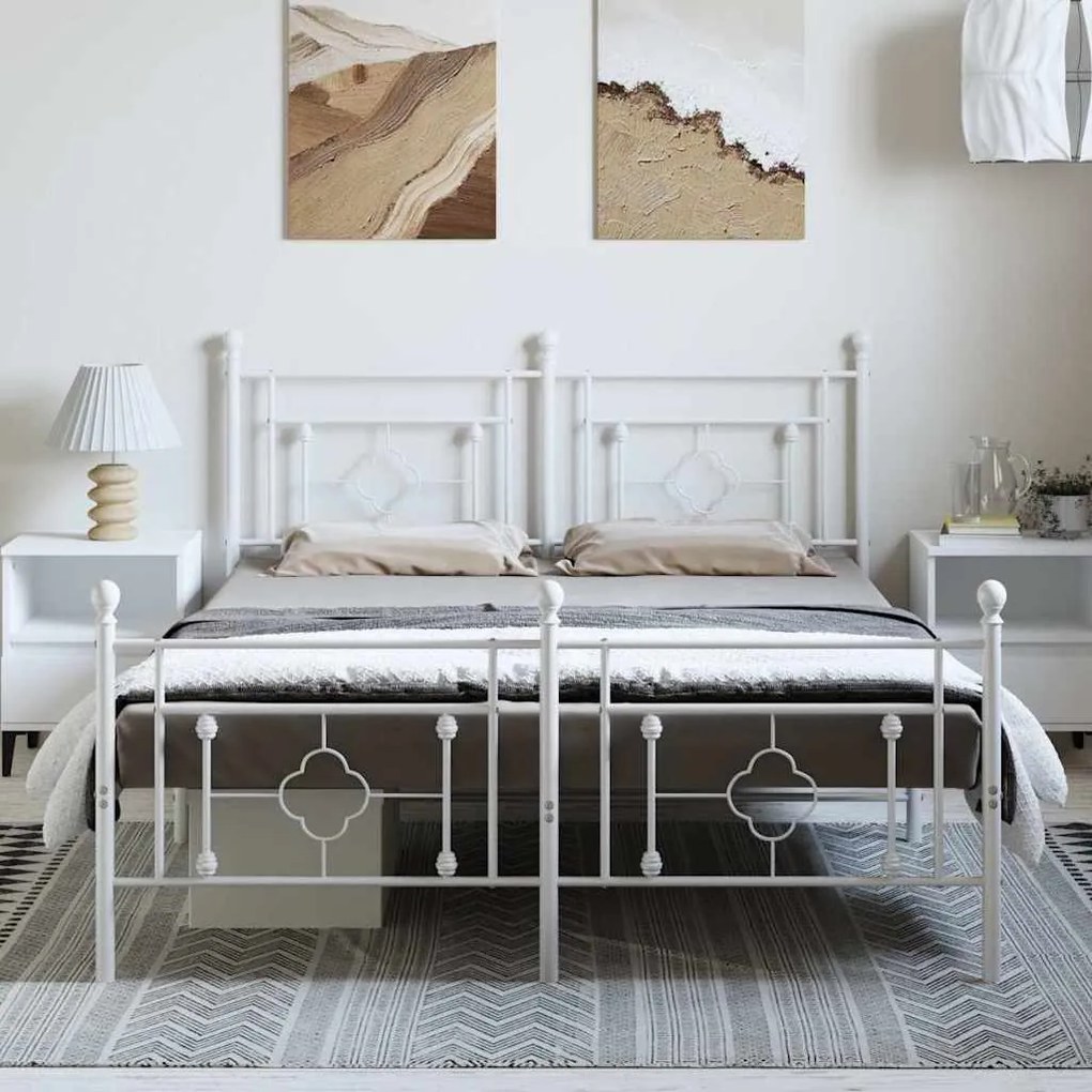 Estrutura de cama com cabeceira e pés 150x200 cm metal branco