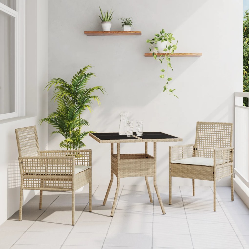 vidaXL Conjunto de Jantar para Jardim de 3 Peças Bege Rattan Poliéster