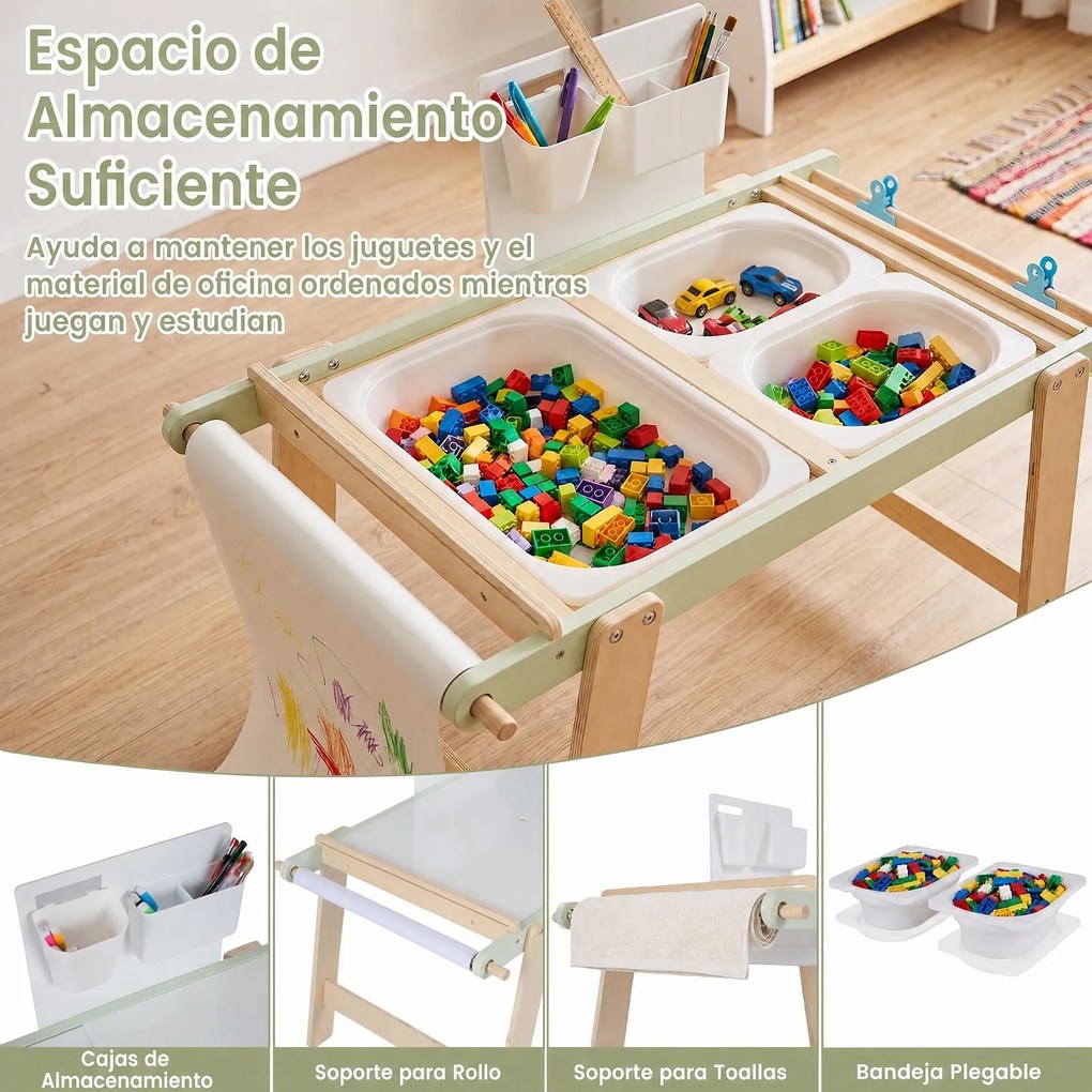 Mesa Sensorial Infantil, 91 x 51,5 x 74,5 cm, Tampo Convertível, Verde
