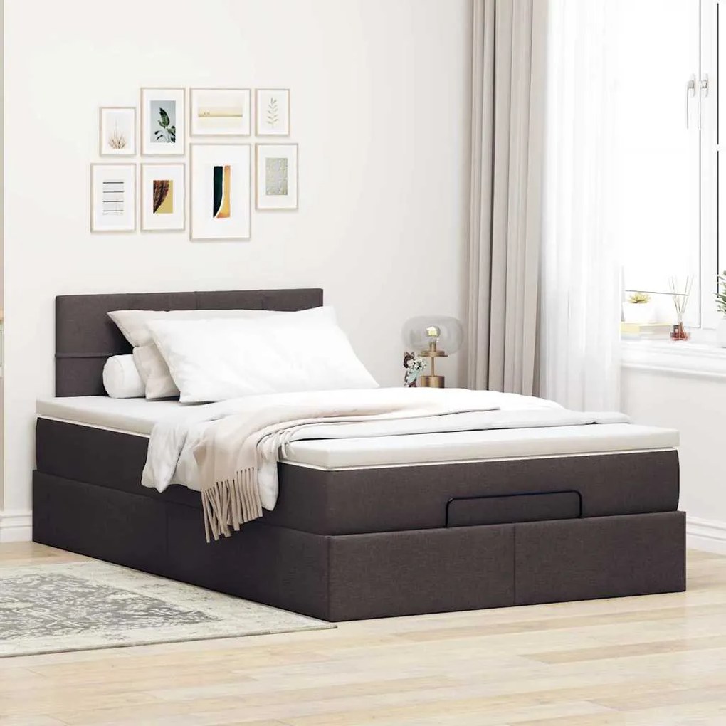 Estrutura de cama otomana com colchão 120x190cm castanho escuro