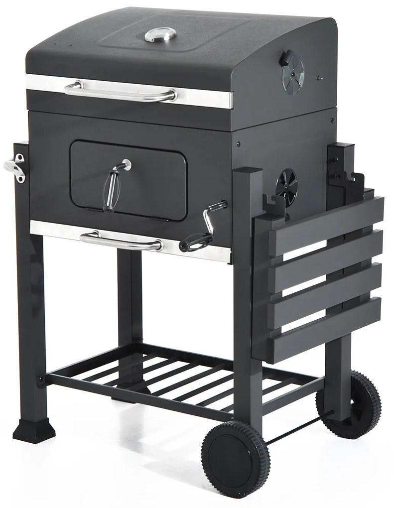 Churrasqueira Vegetal com Prateleiras de Rodas Grelha de barril Carrinho de piquenique para churrasco Camping Fumador Fumaça de Carbono 115x56x108cm