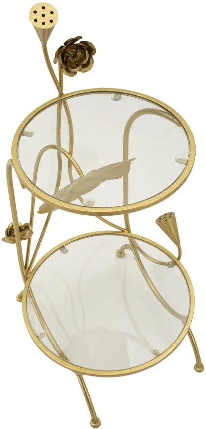 MESA DE APOIO COM 2 PRATELEIRAS E FLORES Ø 40x78 CM DOURADO