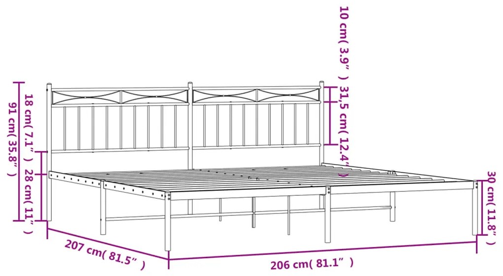 Estrutura de cama com cabeceira 200x200 cm metal branco