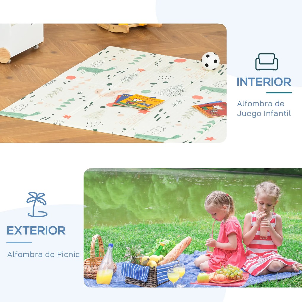 HOMCOM Tapete Infantil Dobrável Acolchoado com 2 Faces Tapete de Jogos para Bebé Reversível Impermeável Antiderrapante com Ampla Superfície 200x150cm Multicor