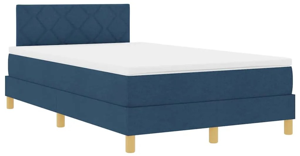 Cama Box Spring com Colchão e LED Azul 120x200 cm Tecido