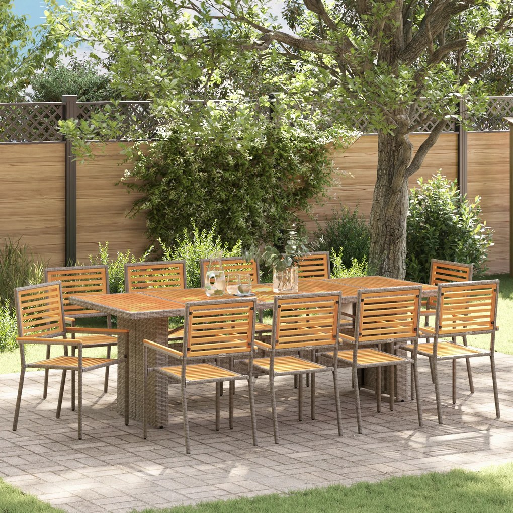Conjunto de Jantar de 11 Peças vidaXL Cinza Polyrattan Acácia