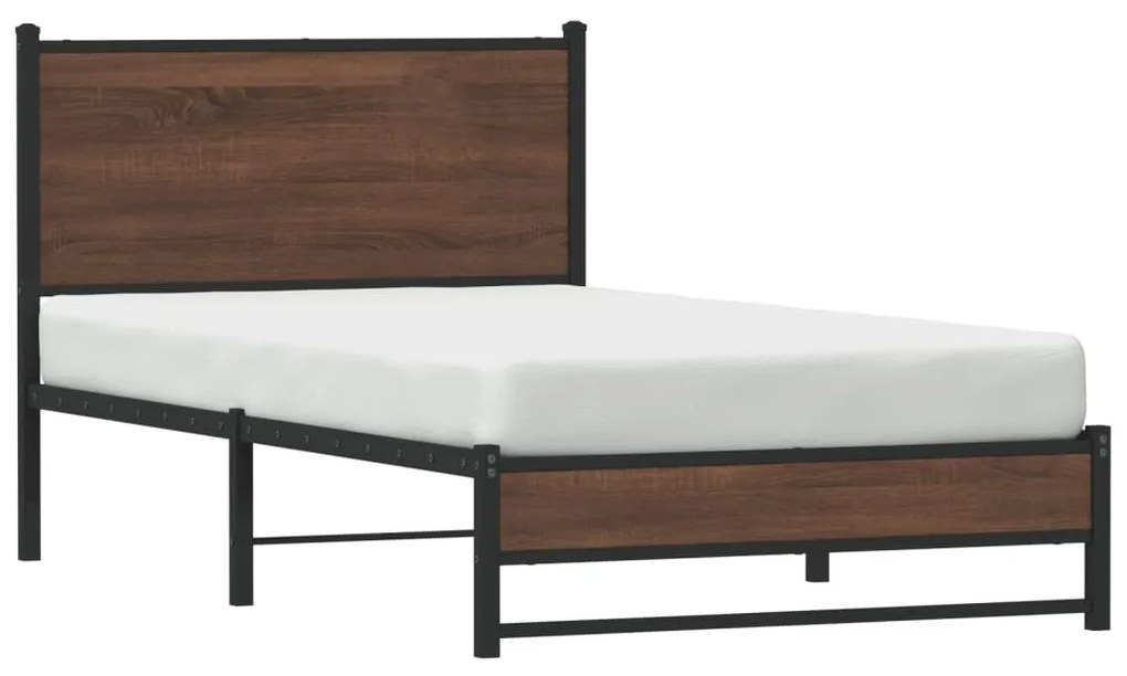 Estrutura de cama sem colchão 100x190cm metal carvalho castanho