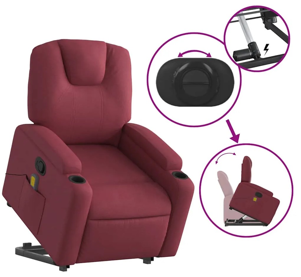 Poltrona de massagens reclin. elevatória tecido vermelho tinto