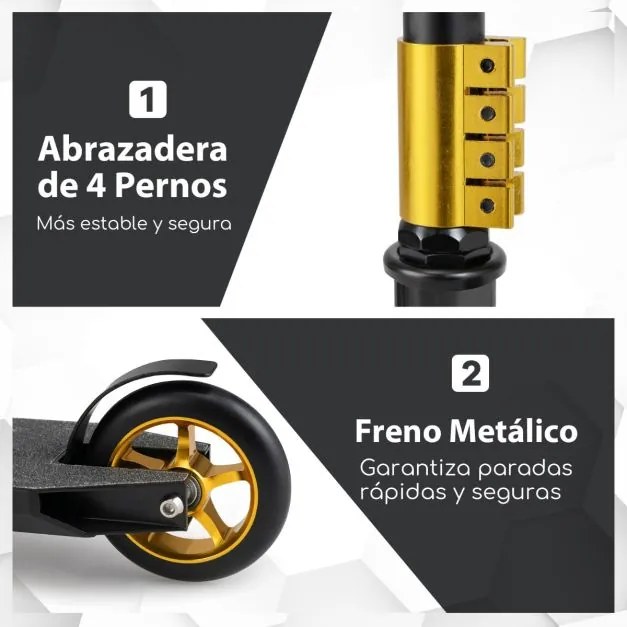 Trotinete de acrobacias para crianças com mais de 10 anos Trotinete profissional com 2 rodas e plataforma de alumínio Carga 100kg Preta