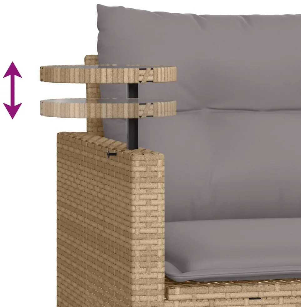 3 pcs conjunto de sofás p/ jardim com almofadões vime PE bege
