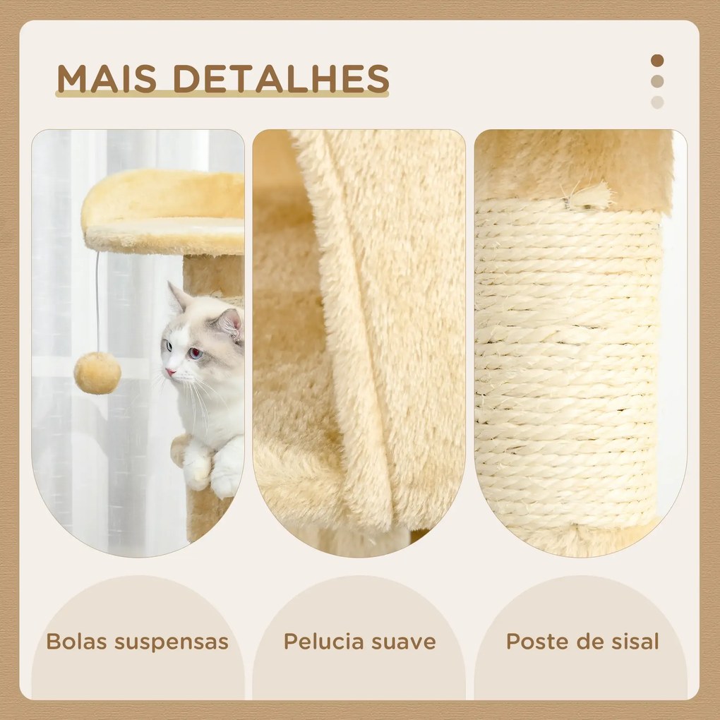 Arranhador de gato com plataformas Cabines Bolas de jogo 40x40x114cm