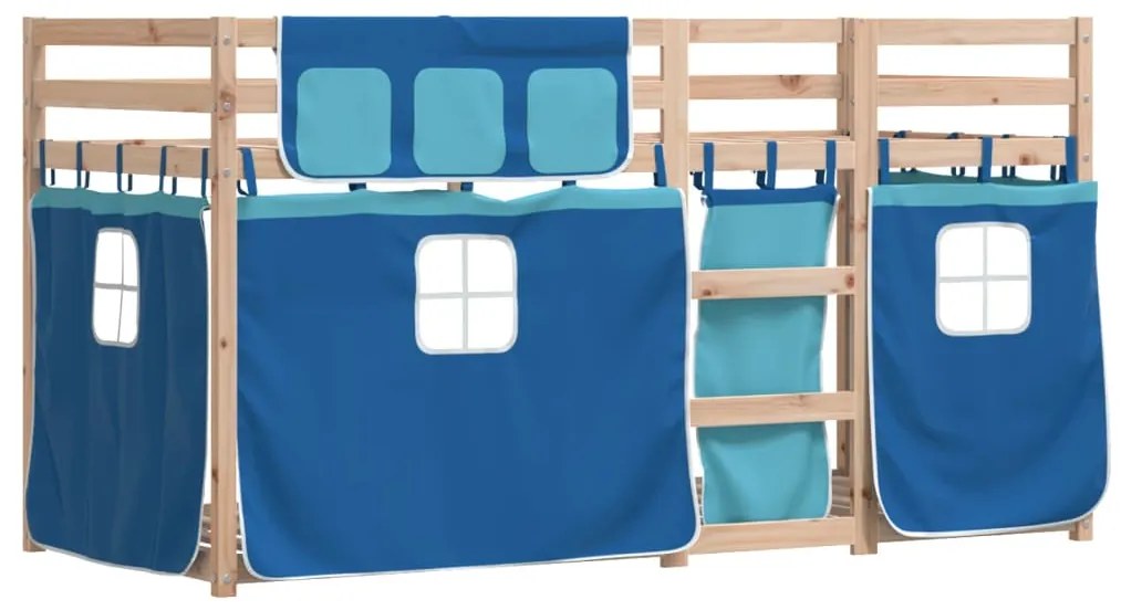 Beliche com cortinas 90x200 cm madeira de pinho maciça azul